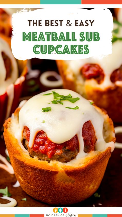 Cheesy Meatball Bites, Meatballs Wrapped In Crescent Rolls, Savory Cupcakes Ideas, Meatball Sub Cupcakes, Mini Meatball Sandwiches, Mini Meatball Recipes, Unique Appetizer Ideas, Meatball Muffins, Meatball Sub Bites