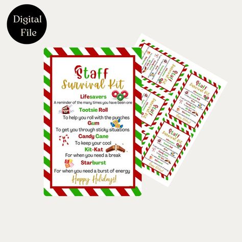 Candy Survival Kit, Staff Survival Kit, Christmas Survival Kit, Office Morale, Work Puns, Holiday Survival Kit, Employee Thank You, Diy Survival, Survival Kit Gifts