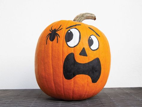 Faces To Paint On Pumpkins, Easy Paintings On Pumpkins, Painting Pumpkin Faces, Easy Painted Pumpkin Ideas Halloween, Pumpkin Painting Faces Ideas, What To Paint On My Pumpkin, Vampire Pumpkin Painting Ideas, What To Draw On A Pumpkin, Inside Out Painted Pumpkins