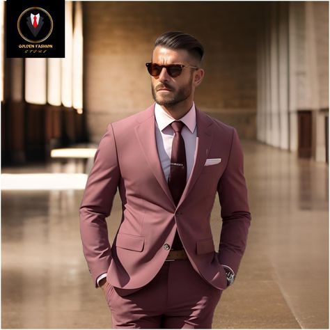 Rose Tuxedo Wedding, Mauve Suits For Men, Best Man Suit Wedding Pink, Elegant Pink Groom's Suit, Pink Fitted Wedding Suit, Elegant Pink Three-piece Suit For Groom, Wedding Tuxedo For Men, Pink Three-piece Suit With Notch Lapel For Wedding, Pink Suit Men