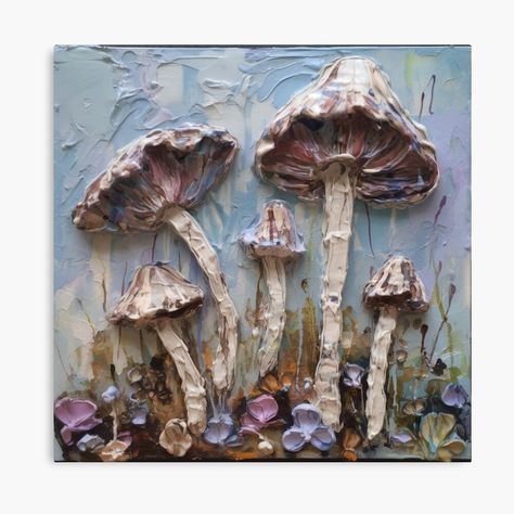 Mushroom Texture Art, Textured Mushroom Painting, 3d Mushroom Art, Painted Mushrooms Ideas, Mushroom Painting Ideas, 3d Art Painting, Palette Painting, Mushroom Painting, Impasto Art