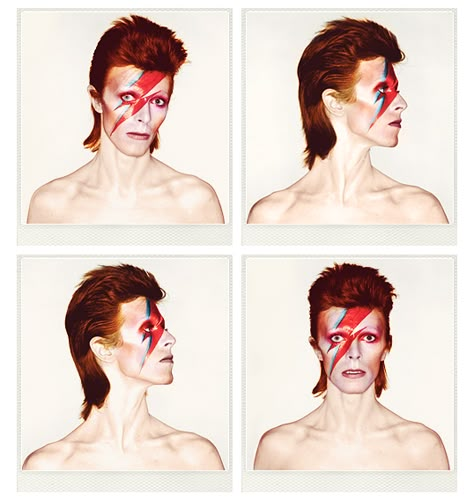 superseventies:    David Bowie as Aladdin Sane, 1973. David Bowie Makeup, Queen David Bowie, David Bowie Fashion, David Bowie Pictures, Ziggy Played Guitar, Aladdin Sane, Ziggy Stardust, Pose Reference Photo, Glam Rock