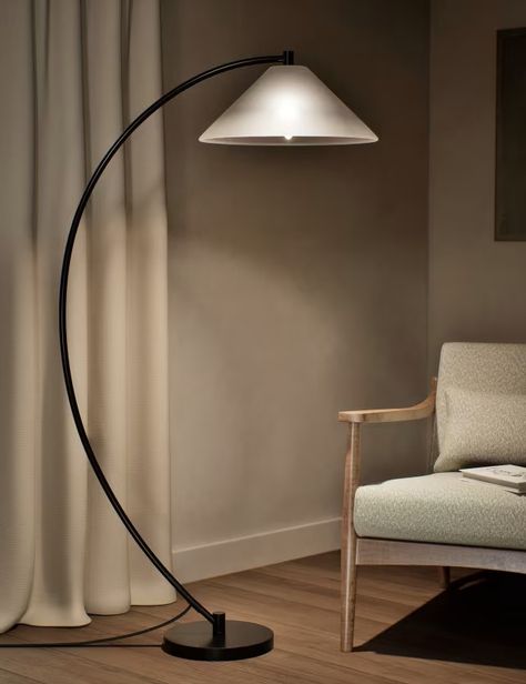 Andie Curved Floor Lamp | M&S Collection | M&S IE Curved Floor Lamp, Supermodel Style, Black Bedside, House Lounge, Black Floor Lamp, Kids Styles, Metal Stand, Bed Mattress, Fabric Shades