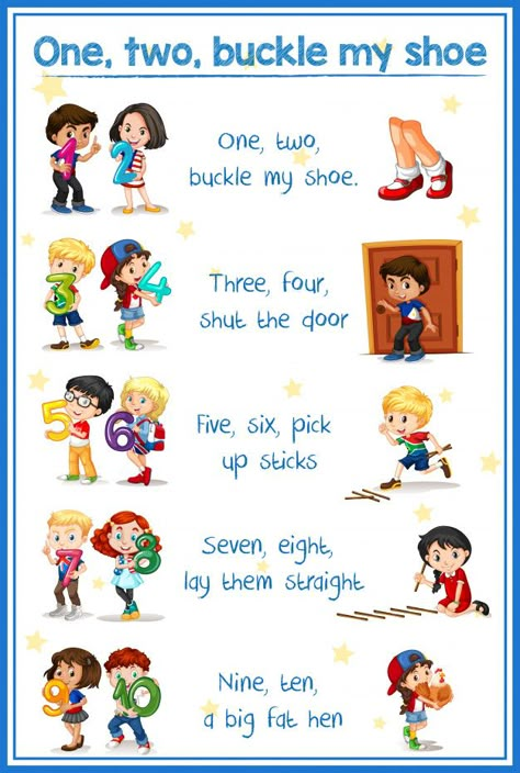 One two buckle my shoe Premium Vector | Free Vector #Freepik #freevector #background #school #icon #children One Two Buckle My Shoe Activities, Rhyming Poems For Kids, One Two Buckle My Shoe, Buckle My Shoe, Rhyming Preschool, Nursery Rhymes Poems, English Poems For Kids, Rhymes Lyrics, Nursery Rhymes Lyrics