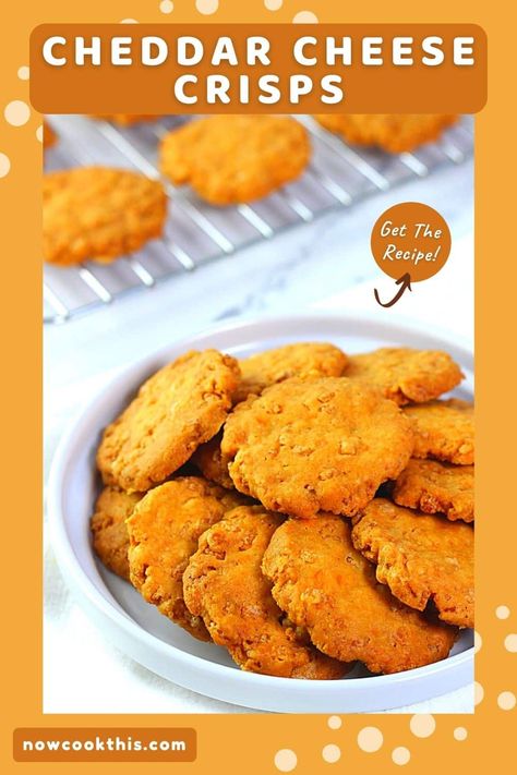 Cheddar Cheese Crisps • Now Cook This! Cheddar Crisps Recipe, Cheddar Cheese Crisps, Gluten Free Dips, Toasted Cheese, Spicy Cheese, Crispy Cheese, Cheese Crisps, Vegan Crackers, Recipes Appetizers And Snacks