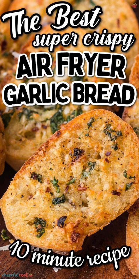 Turn a simple baguette into golden, delicious garlic bread using your air fryer. It’s quick, easy, and utterly delightful. #CheerfulCook #AirFryer #GaricBread #AirFryerRecipes #AirFryerBead #sidedish ♡ cheerfulcook.com Air Fryer Garlic Bread, Air Fryer Bread, Stew Dinner, Air Fryer Garlic, Air Fryer Recipes Vegetarian, Homemade Garlic Bread, The Slow Roasted Italian, Air Fryer Recipe, Air Fried Food