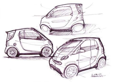 Smart Car_1 Simple Car Drawing, Mustang Drawing, How To Draw Cars, Draw Cars, Cartoon Car Drawing, Cool Car Drawings, Cars Coloring Pages, Contour Drawing, Drawing Wallpaper