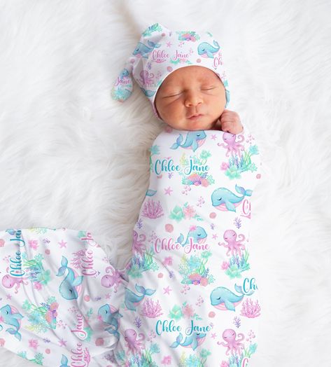 Personalized Swaddle Blanket Sea Creatures Baby Blanket Ocean Baby Girl Blanket, Newborn Baby Shower Gift Custom Name Blanket for Girls Personalized Swaddle Blanket, Personalized Swaddle, Beautiful Baby Blanket, Baby Girl Blanket, Girl Blanket, Swaddle Blankets, Personalized Baby Girl, Name Blanket