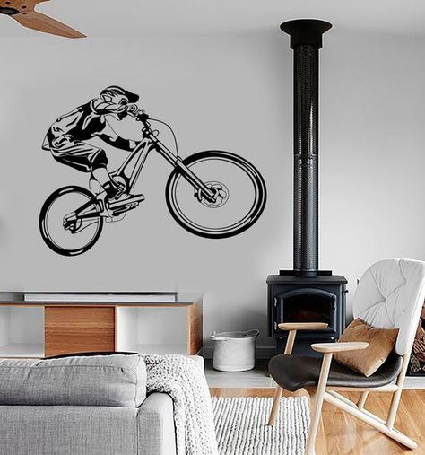 Wall Stickers Sports, Garage Playroom, Sports Wall Decor, Sports Wall Decals, Kids Room Murals, Office Wall Decals, Bicycle Sport, Cool Decor, Bmx Bicycle