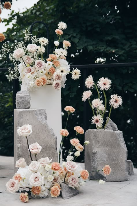 concrete wedding Cement Wedding Decor, Concrete Wedding Decor, Concrete Wedding, Engagement Themes, Photo Backdrop Wedding, Wedding Backdrop Design, Stone Wedding, Event Backdrop, Intimate Wedding Ceremony