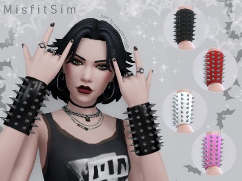 The Sims Resource - Punk Spiked Leather Cuff for female RIGHT Bracelets Sims 4 Cc, Sims4 Bracelet, Sims 4 Bracelet Cc, Sims 4 Punk Cc, Sims 4 Punk, Sims 4 Cc Goth, Tumblr Sims 4, Sims 4 Cc Folder, Play Sims