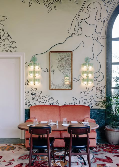 Home Studios' Laurel Brasserie brings European dining to Salt Lake City Leather Banquette, Home Studios, Custom Murals, Private Dining Room, Dining Nook, House Restaurant, Private Dining, Restaurant Interior, Commercial Interiors