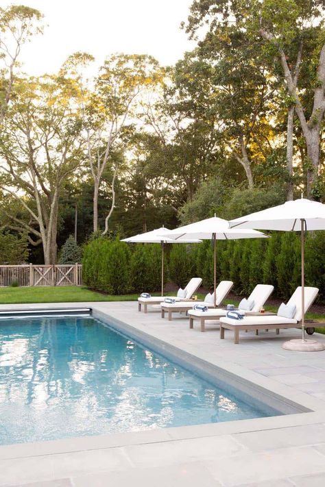 Breezy beachfront family retreat with timeless interiors on Long Island, NY Pool Pavers, Pool Lounger, Pool Landscape, Concrete Pool, Pool Pool, Pool Backyard, Modern Pools, Backyard Pool Landscaping, Pools Backyard