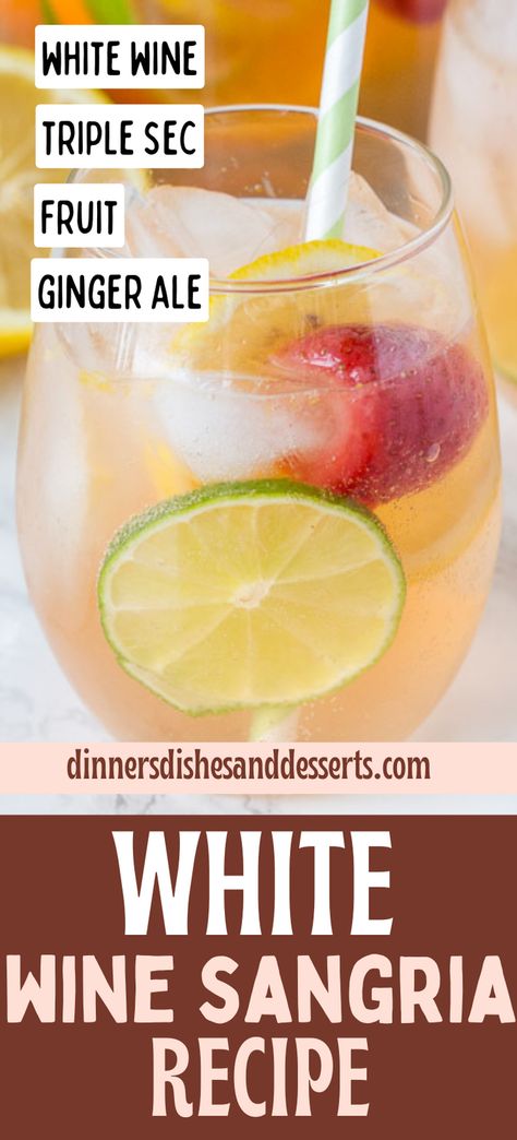 White Sangria Recipe – An easy white wine sangria that is crisp, refreshing, and delicious. Great for entertaining or just because! Non Alcoholic White Sangria, White Wine Sangria Recipe Fall, White Sangria Fall, White Sangria Recipe For A Crowd Parties, Easy White Sangria Recipes For A Crowd, White Wine Sangria For A Crowd, Sangria With White Wine, White Sangria Recipe Christmas, White Sangria Recipe Easy Summer