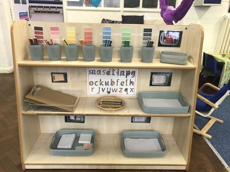 Eyfs self resource writing station Turn Taking Activities Eyfs, Montessori Writing Center, Writing Station Eyfs, Writing Station Preschool, Eyfs Mark Making Area, Message Centre Eyfs, Writing Area Eyfs, Classroom Writing Area, Writing Center Preschool