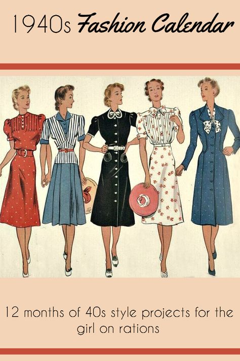 diy 1940s fashion The 40s Fashion, Outfits 40s, 40s Mode, Fashion 40s, Vintage Foto's, Patron Vintage, Fashion 1940s, Fashion Calendar, Motif Vintage