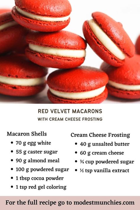 Macaroon Filling Flavors, Red Velvet Macaron Recipes, Red Velvet Macaroons, Macarons Filling Recipe, Macaroon Filling, Macaroons Flavors, How To Make Macaroons, Red Velvet Macarons, French Macaroon Recipes