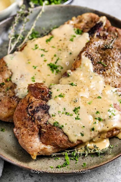 Pork Steaks - Spend With Pennies Pork Shoulder Steak Recipes, Recipes With Pork, Pork Shoulder Steak, Pork Steak Recipe, Pork Steaks, Cast Iron Skillet Cooking, Mushroom Pork Chops, Main Dish Casseroles, Pork Stew