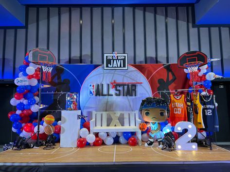 Nba themed birthday party ideas Nba Birthday Party Ideas, Nba Youngboy Birthday Party Ideas, Nba 2k Party Theme, All Star Basketball Birthday Party, Nba Draft Themed Party, Allstar Sports Birthday Party, Basketball 1st Birthday Party Ideas, Nba Birthday Party Ideas Basketball, Nba Birthday Theme