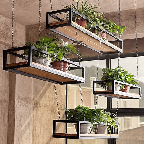 Hanging Cube Floating Shelves Ceiling-Type Flower Stand Personality Bar Plant Shelves Iron Art Wall Storage & Display Rack Wall Shelf Suspended for Indoor Balcony Decorative Ceiling: Amazon.co.uk: Kitchen & Home Hanging Shelf Kitchen, Wall Plants Indoor, Suspended Shelves, Decorative Shelves, Ceiling Shelves, Shelf Office, Indoor Balcony, Cafe Garden, Flower Hanging