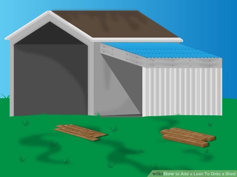 6 Ways to Add a Lean To Onto a Shed - wikiHow Curved Pergola, Loafing Shed, Lean To Shed Plans, Build Your Own Shed, Free Shed Plans, Lean To Shed, Pergola Lighting, Diy Shed Plans, Storage Shed Plans