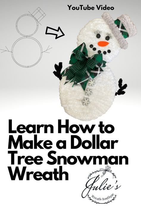 Want an idea on how to use the Dollar Tree Snowman Wreath frame? Then this is the diy vidoe for you, you will find it on my YouTube Channel and let's have a good time making one. Step by Step Instructions, Wreath Making, Wreaths for Christmas, Snowman Decorations, Snowman Decor #julieswreathboutique #howtomakeawreath #wreathsbyjulie Snowman Frame Craft, Snowman Mesh Wreath Diy, Snow Men Wreaths, Dollar Store Wire Snowman, Snowman Wreath Form Ideas, How To Make Snowman Wreath, Snow Man Wreaths, Snowman Wreath With Loop Yarn, Snowman Wreath Form Dollar Tree