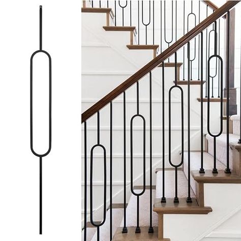 Aotree Wrought Iron Balusters – Metal Balusters for Decks – Spiral Stair Railing - 1/2 -inch Set of 10 - Hollow Oval Iron Spindles – Satin Black: Amazon.com: Tools & Home Improvement Black Metal Railing, Wrought Iron Spindles, Iron Stair Balusters, Iron Spindles, Metal Balusters, Metal Spindles, Wrought Iron Stair Railing, Stair Spindles, Spiral Stair