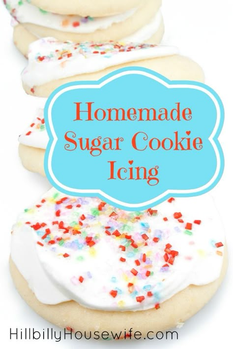 Homemade Sugar Cookie Icing. This is by far the easiest, most diverse and definitely yummiest homemade sugar cookie icing recipe that I have found. http://www.hillbillyhousewife.com/homemade-sugar-cookie-icing.htm Homemade Sugar Cookie Icing, Sugar Cookie Icing Recipe, Cookie Icing Recipe, Homemade Sugar Cookies, Sugar Cookie Recipe Easy, Sugar Cookie Icing, Sugar Cookie Frosting, Cookie Frosting, Xmas Cookies