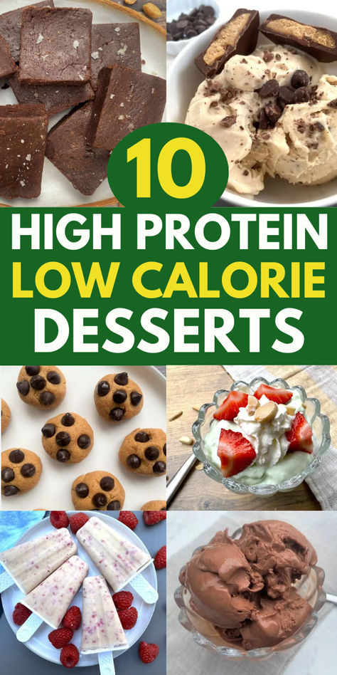 Here are more than 10 high-protein, low-calorie desserts that are all 175 calories or less and absolutely delicious! By incorporating low-calorie, high-protein desserts into your diet, you can enjoy the sweeter things without the guilt. In fact, these healthier treats may help you stay on track in meeting your health goals. Lower Calorie Dessert Recipes, Sweet Treats Low Calorie, Low Calorie Healthy Dessert Recipes, Low Cal High Volume Recipes, Delicious Low Calorie Desserts, Low Carb High Protein Recipes Desserts, Low Calorie Low Carb Sweets, Low Carb Low Calorie Desserts Easy, Low Calorie Baked Desserts