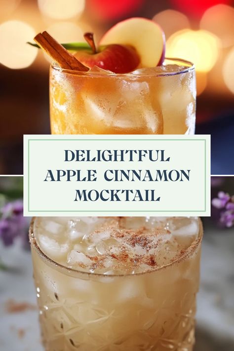 A beautiful pin showcasing the delightful Apple Cinnamon Mocktail, ideal for fall gatherings. Two images highlighting this cozy, alcohol-free drink recipe featuring apple cider and cinnamon spices. Apple Juice Mocktail Recipe, Sparkling Cider Mocktail Non Alcoholic, Mule Mocktail Recipe, Apple Mocktail, Autumn Dinner Party, Easy Mocktail Recipes, Autumn Dinner, Fall Dinner Party, Hosting Friends