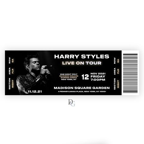 Harry Styles ticket design by Desni Gordon-Anderson Ticket Design Ideas, Concert Ticket Collage, Concert Ticket Design, Harry Styles Concert Tickets, Harry Styles Concert Tickets Aesthetic, The Weekend Concert Ticket, Tickets For Concert, Tickets Design, Aesthetic Concert Tickets