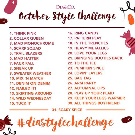 October Challenge 30 Day, Photo Challenge Ideas, October Photo Challenge, October Style, Fall Challenge, October Outfits, Photo A Day Challenge, October Fashion, Challenge Ideas