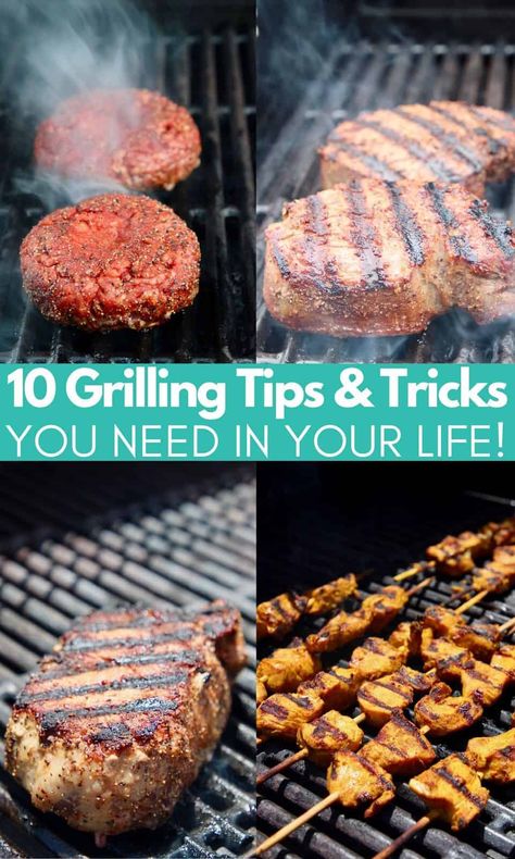 These 10 grilling tips and tricks will tell you everything you need to know to make the most delicious meals on the grill, from juicy burgers to perfectly cooked steaks! Meals On The Grill, Steak On Gas Grill, Gas Grill Recipes, Cooking With Charcoal, Juicy Burgers, Hamburgers Grilled, Easy Grilling Recipes, Bbq Hacks, Easy Grilling