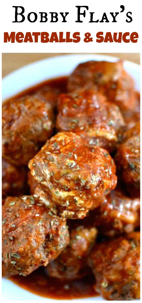 Bobby Flay's meatball (and sauce) recipe is a perfect combination of ingredients and flavors, this will be your new go-to meatball recipe! Bobby Flays Meatballs, Meatballs And Quinoa Recipes, 3 Meat Meatballs, Meatballs For A Party, Dom Deluise Meatballs, Home Style Meatballs, Food Network Meatballs, Meat Ball Recipes, Bobby Flay Meatballs