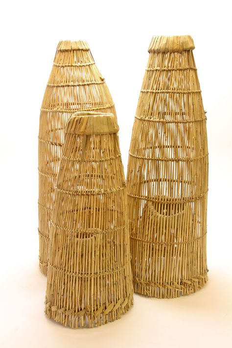 Set of fish traps Fish Trap, Bushcraft Shelter, Fishing Basket, Fish Net, Bamboo Light, Wooden Fish, Bar Design Restaurant, Graphic Artist, Retail Design