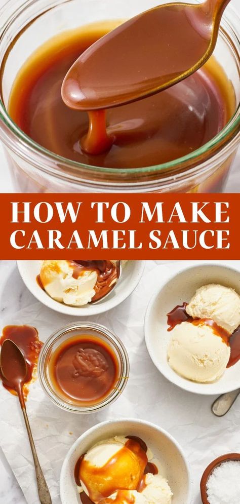 How to Make Caramel Sauce WITHOUT a candy thermometer! Takes just 15 minutes and is SO much better than store-bought. Step-by-step instructions and baking tips included to help you learn how to make the perfect homemade caramel recipe. Make Caramel Sauce, Ultimate Cookie Recipe, Homemade Caramel Recipes, Caramel Dessert Recipes, Homemade Salted Caramel, Caramel Recipe, Easy Sweets, The Slow Roasted Italian, Scratch Recipes