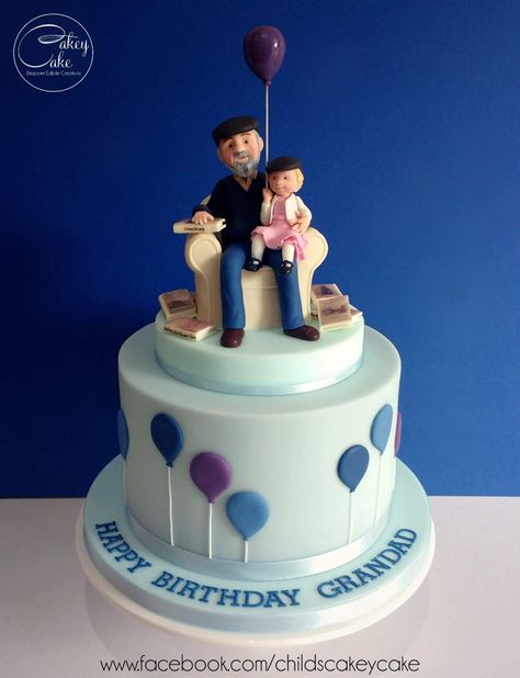 Grandpa and granddaughter on armchair. Grandad Cake Ideas, Cake Designs For Grandfather, Grandpa Cake Ideas, Grandfather Birthday Cake Ideas, Birthday Cake For Grandfather, 75th Birthday Cake For Dad, Grandpa Birthday Cake Ideas, 79th Birthday Cake, Grandfather Cake