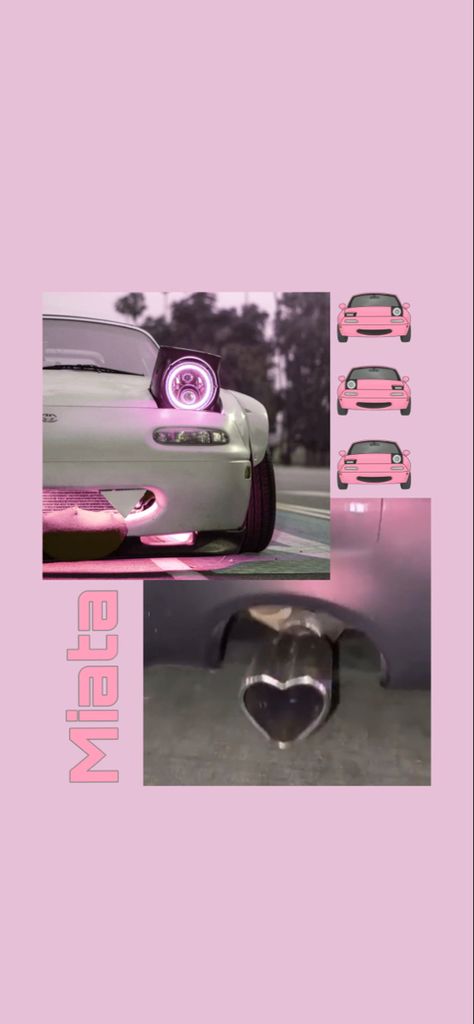 Miata Wallpaper Iphone, Mazda Miata Aesthetic, Pink Mazda Miata, Miata Aesthetic, Mazda Wallpaper, Pink Mazda, Miata Car, Pink Motorcycle, Pink Cars