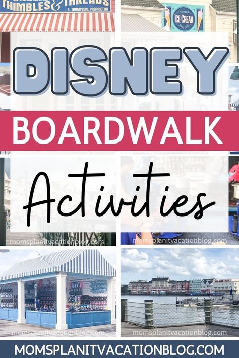 Disney boardwalk with text overlay Disney Boardwalk Activities Disney Beach Club Resort, Disney Yacht Club Resort, Disney Boardwalk Resort, Disney Beach Club, Disney Boardwalk, Disney Resort Hotels, Caribbean Beach, Disney Vacation Planning, Disney Family Vacation