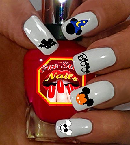 Ghost Mickey Nails, Mickey Halloween Nails Design, Disney Nails Stickers, Frozen Nail Art, Disney Frozen Nails, Minion Nail Art, Disney Nail Decals, Disney Halloween Nail Stickers, Disney Halloween Nails