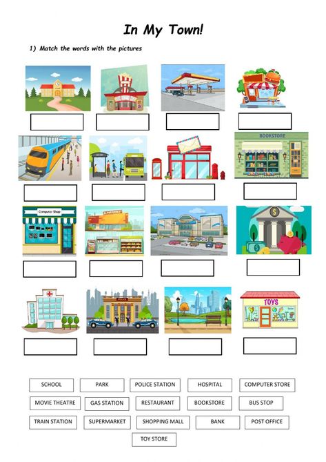 Ejercicio online de In My Town Our Town Activities For Preschool, My Town Activities, Community Places, English Teaching Materials, Social Studies Worksheets, Vocabulary Lessons, Learning English For Kids, Kids English, Bahasa Melayu