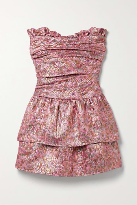 Acelin strapless gathered brocade mini dress | NET-A-PORTER APAC Pink Loveshackfancy Dress, Pink Dress Mini, Light Pink Fashion, Mini Pink Dress, Pink Glitter Dress, Loveshackfancy Dress, Dresses Glitter, Party Dress Inspiration, Cute Formal Dresses