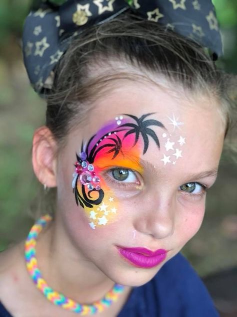 Hawaii Face Paint, Tropical Face Paint, Beach Face Paint, Ocean Face Paint, Eye Face Painting, Face Painting Tips, Tiki Faces, Fair Face, Girl Face Painting