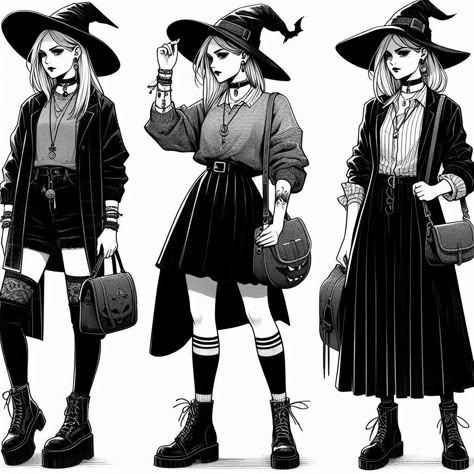 Witch Battle Outfit, Witchy Clothes Drawing, Pagan Outfits Witches, Witch Outfits Modern, Lunar Witch Outfit, Modern Day Witch Outfit, Winter Witch Outfit, Witchy Fashion Modern Witch, Dark Witch Outfit