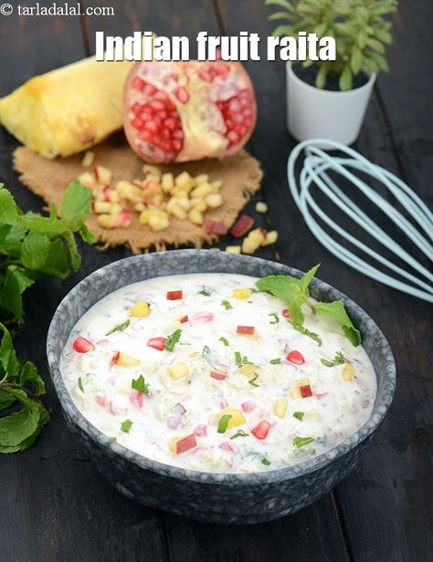 Fruit Raita, Raitha Recipes, Raita Recipe Indian, Pineapple Raita, Raita Recipe, Marathi Culture, Cucumber Raita, Creamed Cucumbers, Indian Meals