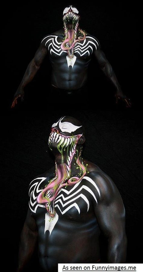 Una buena idea para los carnavales, ¿no crees? Venom #Bodypaint. Human Canvas, Bd Comics, Halloween Make Up, Best Cosplay, West Palm Beach, The Villain, Face Art, Venom, Body Painting