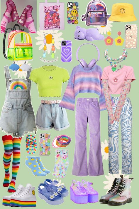 #kidcore #kidcorechallenge #kidcoreoutfit #kidcoreaesthetic #kids #playful #colorful #cute #cutegirls #cutegirl #cutelook #cuteoutfit #summer #summerlook #rainbow #90s #90saesthetic #2000s #2000sfashion #y2k #y2kaesthetic 90s Rainbow Aesthetic, Rainbow Y2k Outfit, Kidcore Indie Outfits, 2000s Fashion Colorful, Tweencore Outfits, Rainbow High Outfits, Toddlercore Aesthetic, Art Kid Aesthetic Outfit, Kidcore Outfits Aesthetic