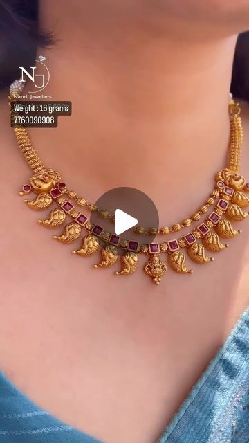 16 Grams Gold Necklace Designs, Nandi Jewellers, Ruby Necklace Gold, Nakshi Jewellery, Gold Jewelry Wedding, Gold Ruby Necklace, Necklace Gold Jewelry, Trending Reels, Wedding Women