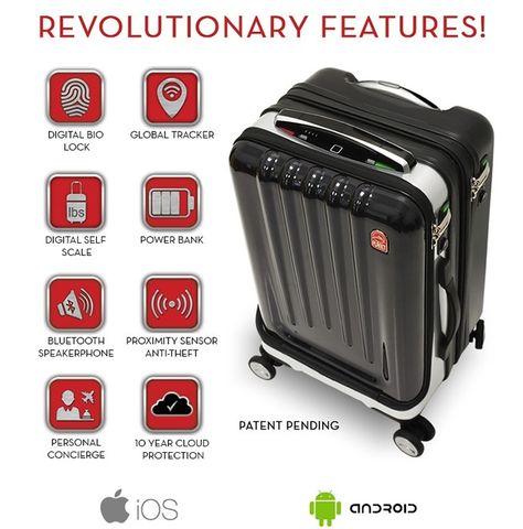 Space Case 1 Luggage Features Biometric Lock, GPS, Bluetooth, and More Smart Suitcase, Smart Luggage, Travel Suitcases, Biometric Lock, Luggage Trolley, Travel Wishlist, Health Research, Finger Print Scanner, Phone Speaker