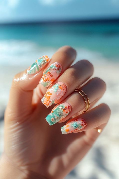 Get ready to turn heads this summer with these 29+ must-have vacation nail designs for 2025! 🌞✨ From tropical vibes to chic beachy patterns, these trendy nails are perfect for your sunny getaways or a day by the pool. Whether you want a pop of color or subtle elegance, there’s a stylish nail idea here for everyone. Don’t miss out—pin your favorites and book that mani! 💅🏖️ Beachy Patterns, Vacation Nail Designs, Nails Aesthetic, Vacation Nails, Subtle Elegance, Nail Idea, Tropical Vibes, Perfect Nails, Trendy Nails